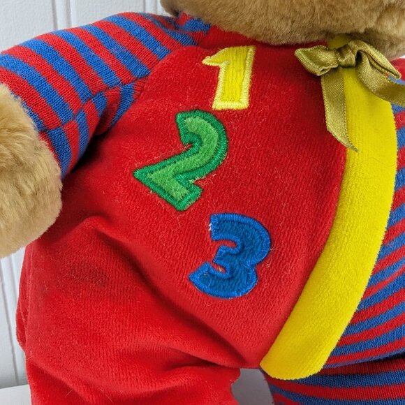 Vintage Eden Brown Teddy Bear Plush 12" Stuffed Animal 123 Red Blue Pajamas - Picture 3 of 11